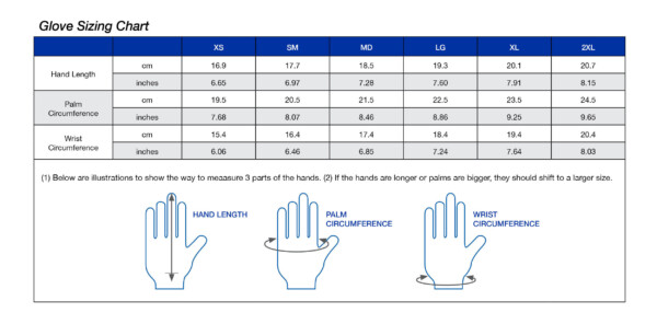 XS Scuba Glove Chart